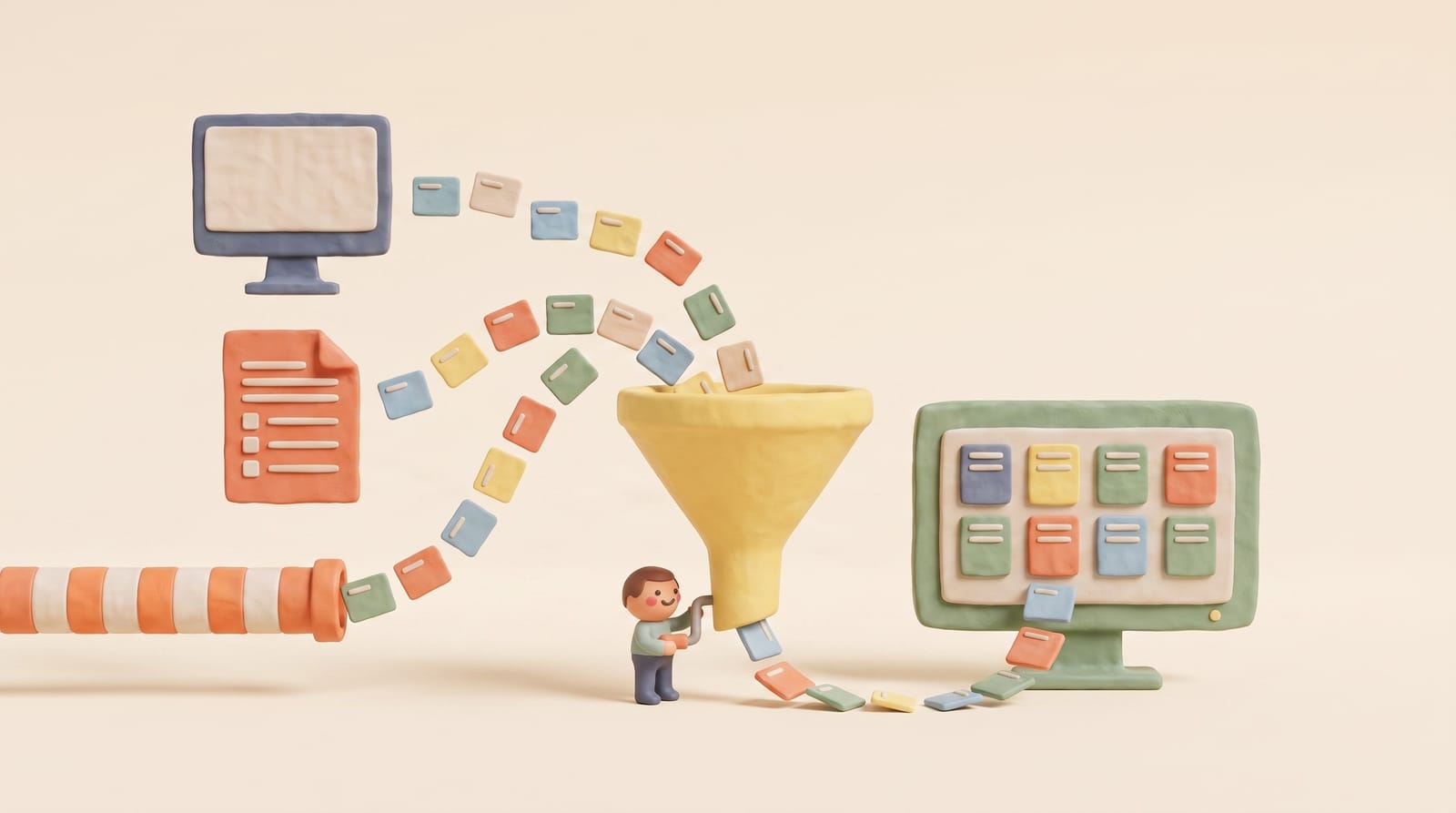Job data flowing from ATS APIs, XML feeds, and career sites through one import pipeline onto a job board