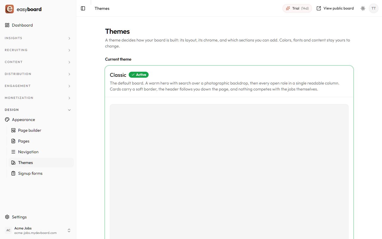 easyboard theme gallery: nine ready-made job board designs
